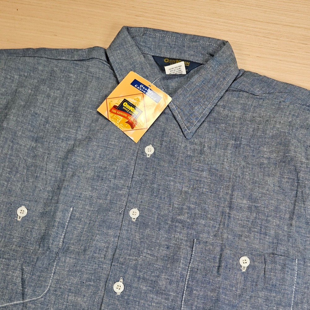 Vintage OshKosh B'gosh Short Sleeve Shirt Mens LT Blue Chambray Workwear NEW